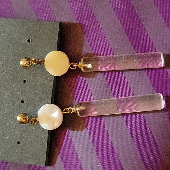 Massini Gold White Clear Cylinder Drop Earrings - Picture 1 of 1